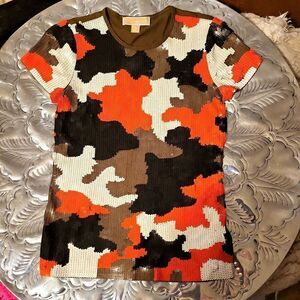 Michael kors sequin camouflage t-shirt very stretchy and gorgeous xsmall nwot